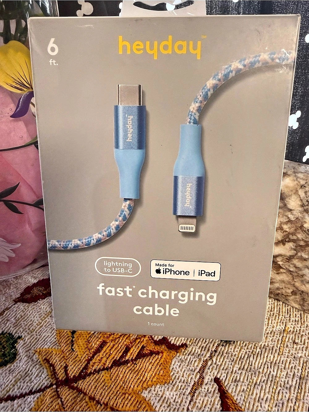 heyday 6ft USB-C to Lightning Braided Cable Blue & White